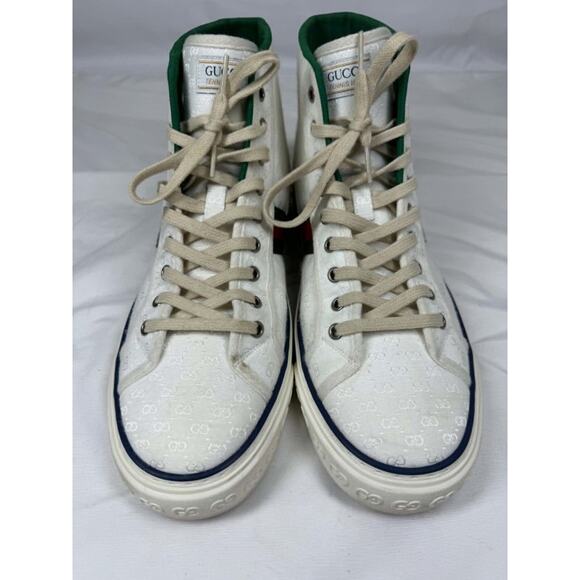 Men\'s Size 11.5 Gucci Tennis 1977 White GG Canvas Web Hight Top SPB-JB 366629 main image 7